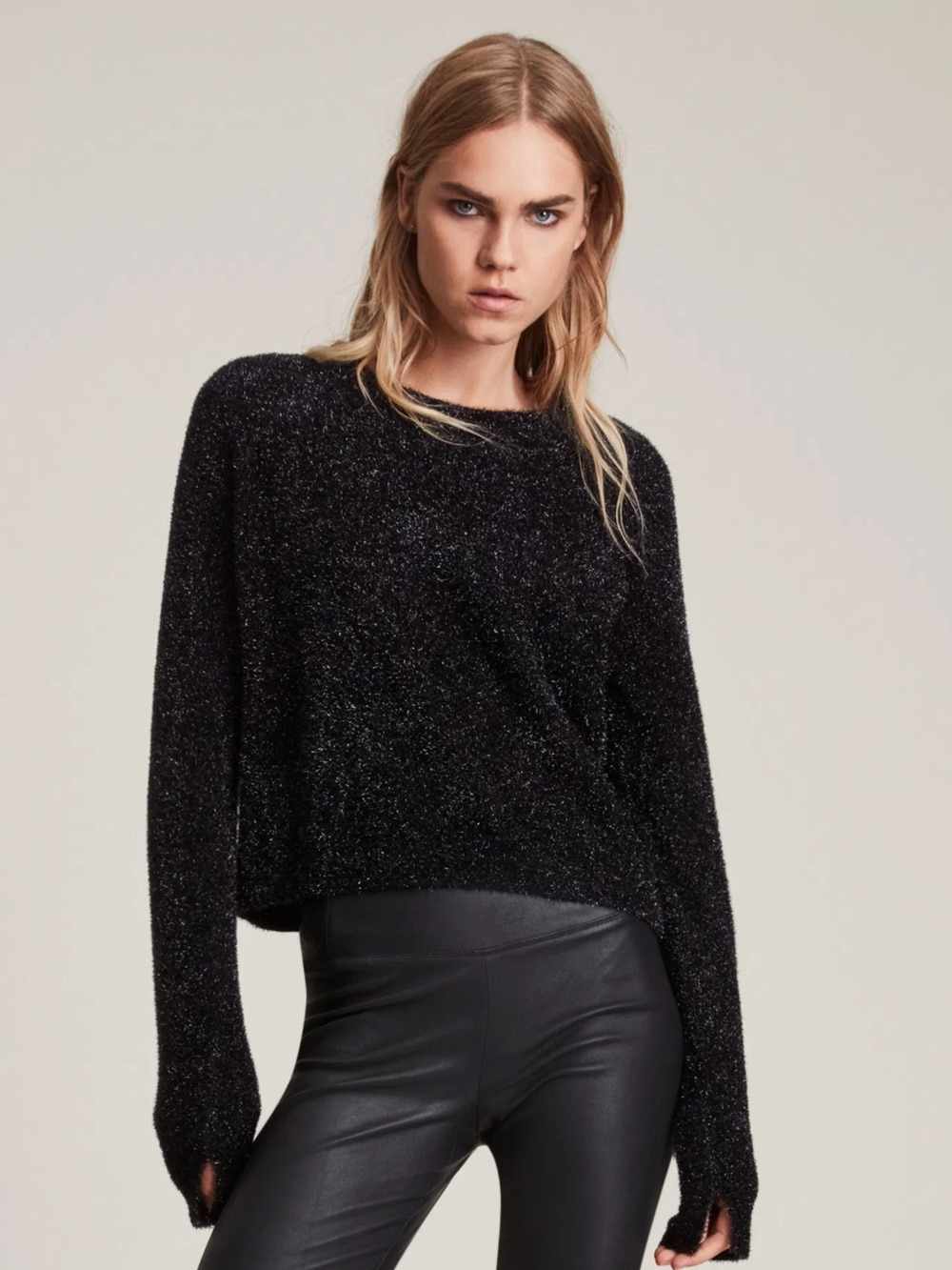 All Saints Sparkle Metallic Black Scoop Neck Knit Sweater - Picture 4 of 16